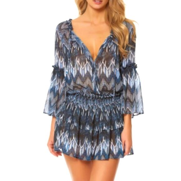 Red Carter Indigo Blues Bell mini dress size M/8 - Picture 1 of 10